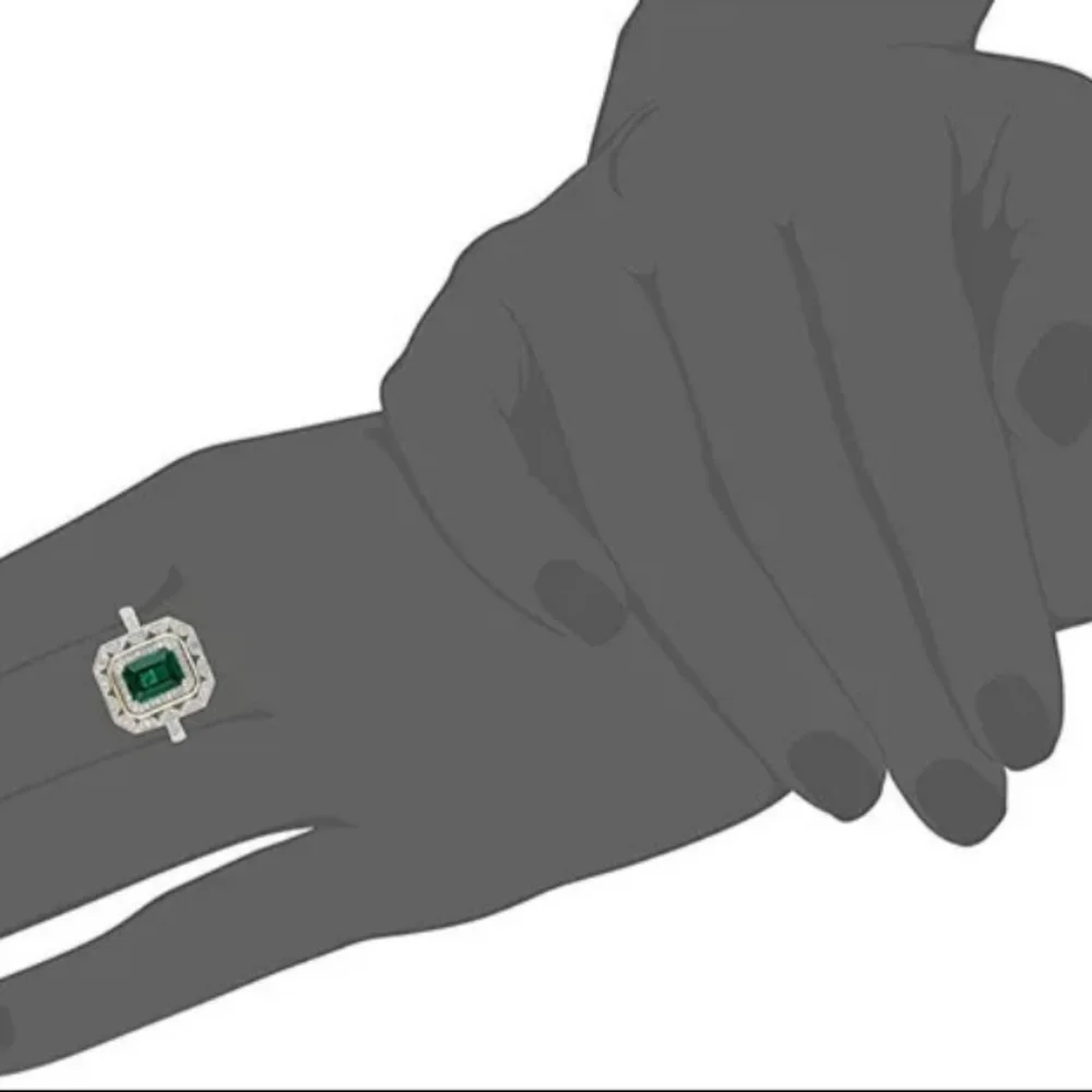 2.65 CT Emerald & CZ Double halo two tone Engagement Ring in 925 Sterling Silver